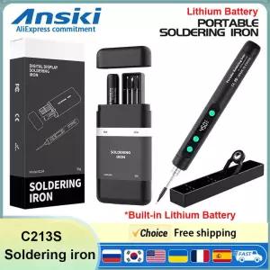 ANSIKI C213S 무선 인두기 내장 배터리 180-450 ° 조절 가능한 온도와 3팁 휴대용 용접 수리 도구 키트