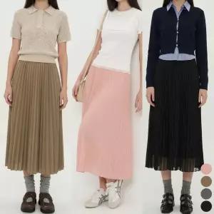 [라일리여성의류] Rly 쉬폰 여성 주름 플레어 미디 밴딩 스커트