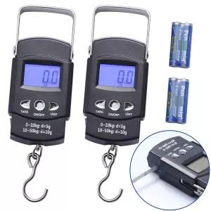 2팩 물고기 저울 휴대용 수하물 무게 백라이트 LCD 디스플레이 110파운드/50kg 전자 낚시 우편 걸이