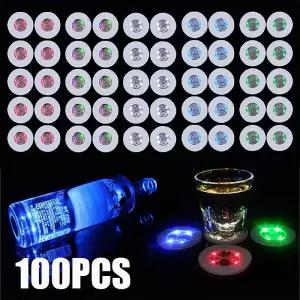 100Pcs LED 식기 매트 컵 빛나는 스티커 다채로운 깜박이 병 발광 코스터 스톨 바 라이트