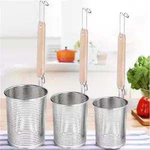 스테인레스 스틸 나무 손잡이 프라이팬 바구니 스트레이너 만두 국수 요리 Colanders 요리사 주방 싱크