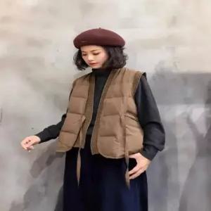 밴널스샵 여성 니트 빈티지 민소매 조끼 브이넥 스트랩 오리털 패딩 보온 HO1