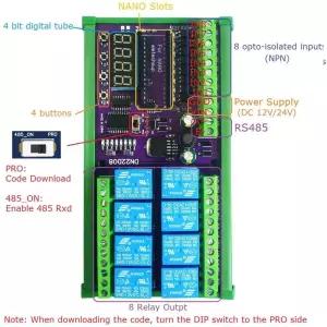 릴레이 쉴드 모듈 RS485 PLC IO 확장 보드 아두이노 나노 V3.0 용 8 채널 12V 24V