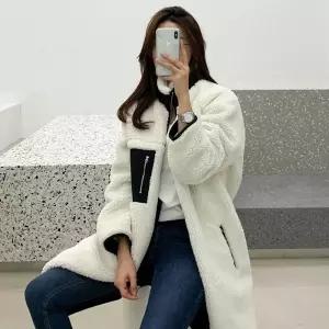 양털 후리스 롱자켓 여자 오버사이즈 패션룩 아우터 hNI8+8LyI