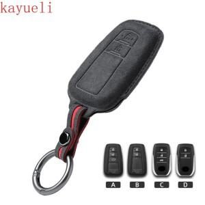 Toyota Prius Camry Corolla CHR RAV4 랜드 크루저 2/3 버튼 가죽 자동차 키 케이스 체인 스웨이드 액세서