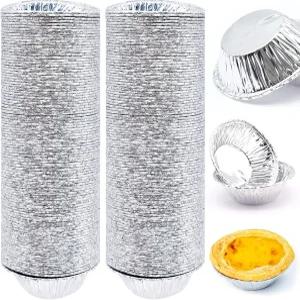 200개의 PCS 타르트 베이킹 컵 푸딩용 일회용 알루미늄 호일 라이너 컵케이크 머핀 크림 브륄레