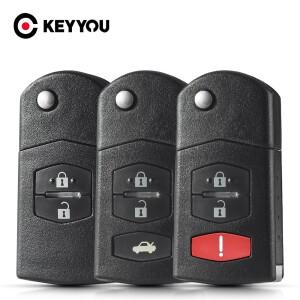 KEYYOU 2/3/4 버튼 원격 키 케이스 Fob 쉘 플립 접이식 For Mazda 2 3 5 6 M6 MX5 CX5 CX7 CX9 RX8 2011-