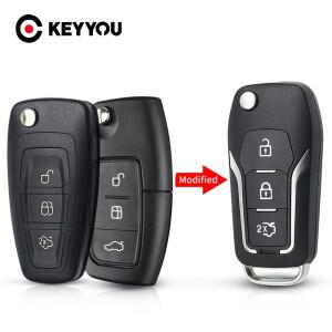 KEYYOU-3 버튼 수정된 키  포드 몬데오 포커스 피에스타 C 맥스 S 갤럭시 호환 플립 자동차 원격 키 셸 포