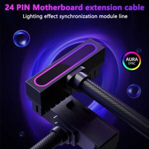 UPSIREN ATX 24PIN 연장 케이블  5V 3Pin이 포함된 ARGB PC 18AWG 90도 직각 디자인 남성-여성 커넥터