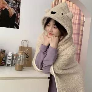 이시아르 곰돌이 부드러운 후드 망토 담요 캠핑 이불 포근