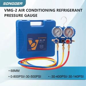 R22 R134a R410A용 VMG-2 HVAC 매니폴드 게이지 세트 호스 포함 냉매 주입용 듀얼 에어컨 및 냉동 장비 정