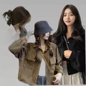 여성 골덴 클래식 캐주얼 셔츠겸용 재킷 카라 스트링
