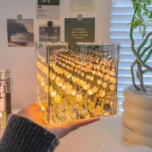 DIY 튤립 밤 빛 Led 장식 램프 매직 큐브 테이블 및 거울 2 in 1 생일 선워터 크리스마스