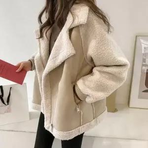 G126822_양털배색 페이크 무스탕 집업자켓