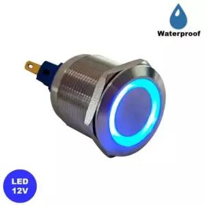 메탈 스위치 푸쉬 락 방수 링 LED 12V 블루 22mm (HAS2519)