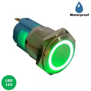 5핀 푸쉬락 방수 메탈 스위치 24V 링LED ON-ON 16mm 그린 (HAS2705)