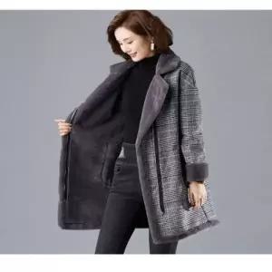 [텐바이텐]W47150 퍼안감 체크 모직코트 퍼자켓 체크코트