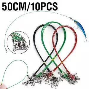 10개입 물림 방지 스틸 낚싯줄 50cm 와이어 리더 스위블 8자형 링 안전핀 내마모성 액세서리