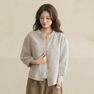 엄마옷 마담4060 자켓 여성 데일리 [내추럴포엠]린넨차이나셔츠 -YJK2605002-