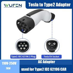 WUFEN 전기 자동차 커넥터 Tesla to Type 2 IEC 62196-2 변환기 차량 EV 어댑터