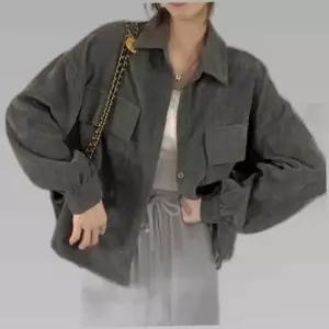 여성 포근한 골덴 코듀로이 카라 아우터 자켓 간절기