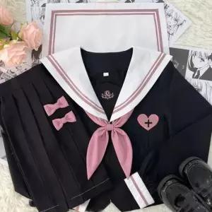 핑크라인 블랙 엔젤 지퍼 세라복 프레피룩 긴팔 교복