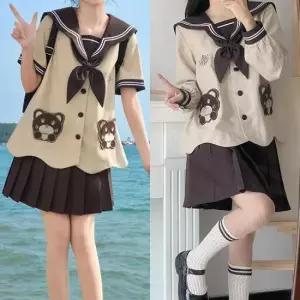 두줄라인 브라운 물결 테디베어 마린 세라복 프레피룩