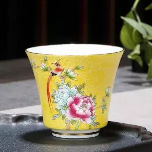 [골드스마일]순수 도자기 사케잔 다기 찻잔 레트로 플라워