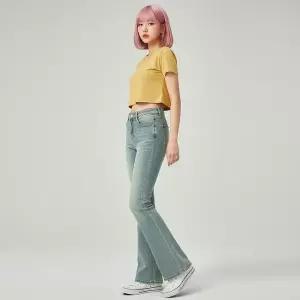 [라일리여성의류] Rly 여성 슬림핏 부츠컷 청바지 워싱 데님 나팔바지