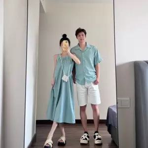 커플비치웨어 신혼여행커플룩 남방 원피스 여름휴가룩 동남아 제주도