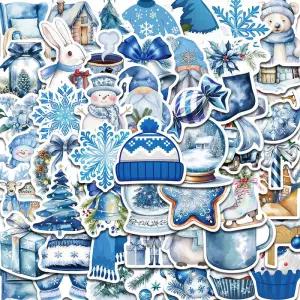 50PCS 파란색 겨울 스티커 Scrapbooking 노트북 낙서 방 커뮤니티 아트 그림 일기 Y2k 패션 전화 재미