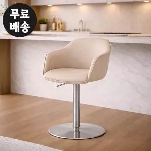 [벤티스가구]리에 가죽 바 체어 회전 의자 아일랜드 홈바 의자 식탁 높은 바텐 빠 모란디베이지
