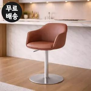 [벤티스가구]리에 가죽 바 체어 회전 의자 아일랜드 홈바 의자 높은 높이조절 식탁 바텐 오커브라운