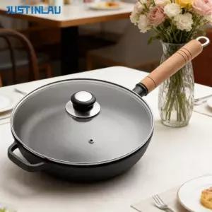 JUSTINLAU Non-stick Flat-bottomed Pan Steak s Pancake Skillet Cast Iron Frying with Anti-scald