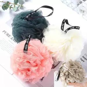 다채로운 메쉬 푸프 샤워 스폰지 수세미 및 볼 부드럽고 부드러운 피부 목욕 적합