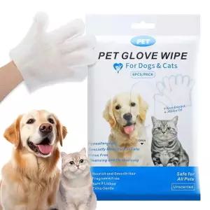 새로운 6PCS 애완 동물 워시 프리 장갑 고양이 목욕 탈취제 물티슈 일회용 청소 드라이 클리닝 개 부드럽고