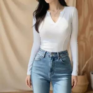 여성용 모달 브이넥 슬림핏 데일리 긴팔 티셔츠