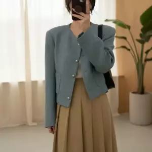 여성 라운드넥 숏트위드 자켓 어깨패드 포함