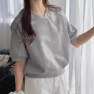 여자 브이넥 나그랑 가오리 반팔 무지 티셔츠