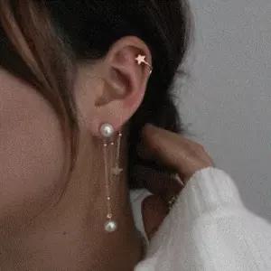 여자 섬세한 진주 별 크롤러 롱체인 귀걸이