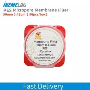 IKEME 50개 PES 미세다공성 멤브레인 필터 50mm 0.45um 실험실용