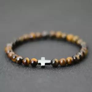 미니멀리스트 망 크로스 팔찌 6mm 자연 호랑이 눈 돌 Braclet 그를위한 선물 캠핑 액세서리 Bileklik Erkek