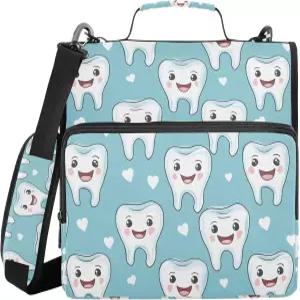 카툰 귀여운 치아 관리 그린 바인더와 어깨끈 방수 기능이 있는 1.5인치 3링 보관 가방 포트폴리오