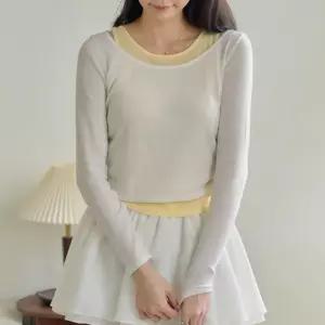 [더나무그림] 여성 셔링 포인트 나시 라운드넥 레이어드 티셔츠 NCP4TS018 레이어나시TS