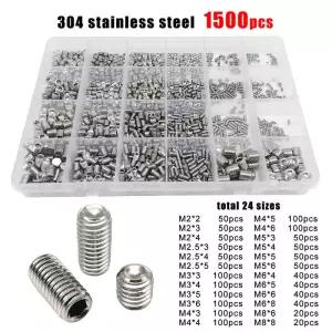 스테인리스 스틸 블랙 육각 소켓 알렌 컵 포인트 그럽 볼트 세트 나사 키트 박스 500/1500X M2 M2.5 M3 M4
