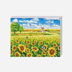 DIY 보석십자수 세트 해바라기와 풍차 40x50cm 풍경 캔퍼스 액자형 비즈