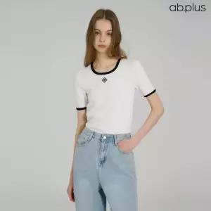 [ab.plus] 슬림핏 로고 자수 골지 링거티셔츠 (LSA2MK32A)