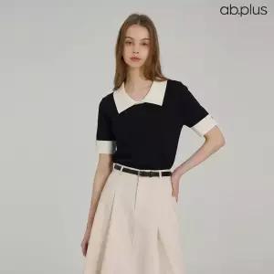 [ab.plus] 배색 카라 진주 단추 니트 반팔 (LSA2MW35A)