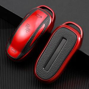 TPU 가죽 자동차 원격 스마트 키 커버 케이스  포브 백 쉘 홀더 키체인  테슬라 모델 S 3 X 액세서리