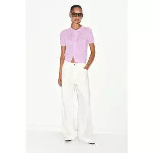 ZARA 쇼트 슬리브 스팽글 니트 재킷 - 로즈핑크 / 백합